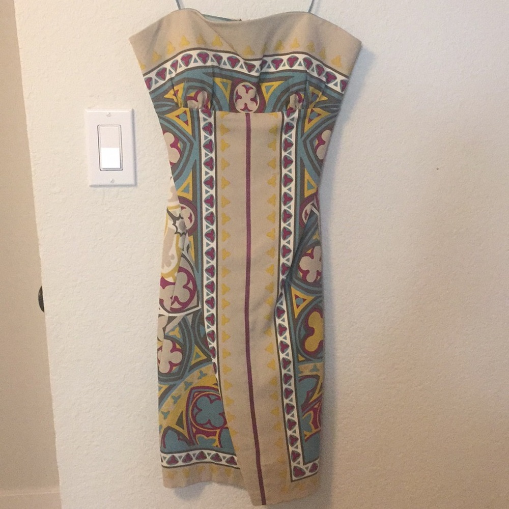 Nicole Miller Collection strapless printed dress